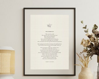 Mary Oliver "The Summer Day", Poem Prints, Book Quotes, Gift For Writers, Minimalistic Poster For Framing, Literary Prints