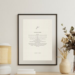 Albert Camus "Invincible Summer", Poem Prints, Book Quotes, Gift For Writers, Minimalistic Poster For Framing, Literary Prints