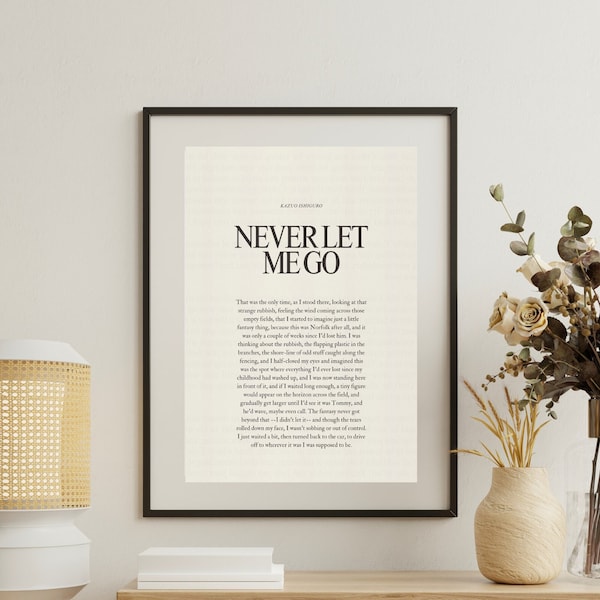 Kazuo Ishiguro 'Never Let Me Go', Vintage Poster, Literary Prints & Quotes, Gift For Book Lover, Minimalistic Prints For Framing, Wall Art