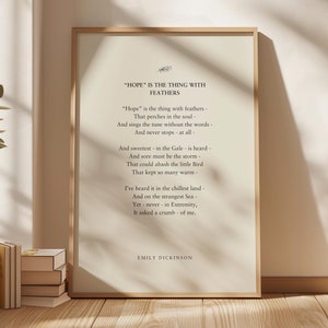 Emily Dickinson &quot;Hope Is The Thing With Feathers&quot; | Poetry Prints | Book Quotes | Literary Art