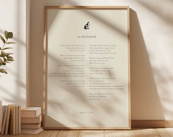 Edith Piaf "La Vie En Rose" / Láminas con letras / Decoración mural / Arte musical