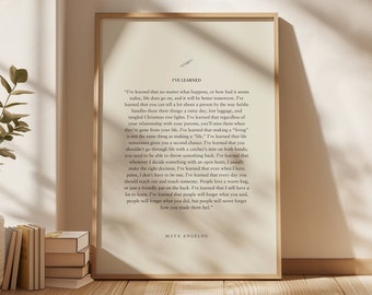 Maya Angelou "Ich habe gelernt" | Poesie Drucke | Zitate aus Büchern | Literarische Kunst