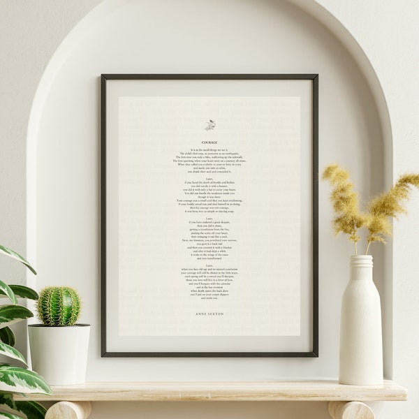 Anne Sexton "Courage", Poetry Prints, Literature Quotes, Vintage Poster