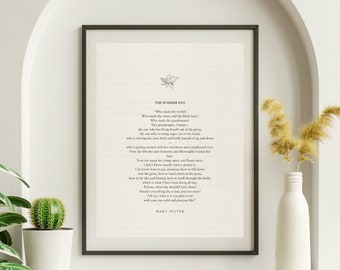 Mary Oliver "The Summer Day", Poem Prints, Book Quotes, Gift For Writers, Minimalistic Poster For Framing, Literary Prints
