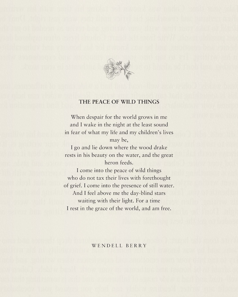 Wendell berry the peace of wild things poem prints book quotes gift