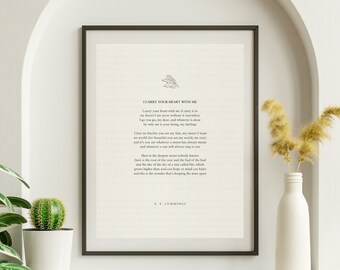 E. E. Cummings "I Carry Your Heart With Me", Poem Prints, Book Quotes, Gift For Writers, Minimalistic Poster For Framing, Literary Prints