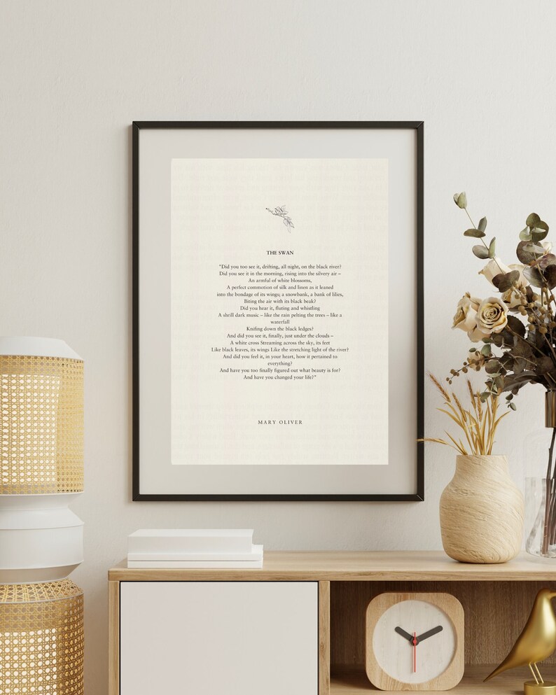 Mary Oliver the Swan, Poem Prints, Book Quotes, Gift for Writers