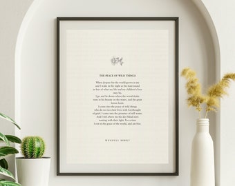 Wendell Berry "The Peace of Wild Things", Poem Prints, Book Quotes, Gift For Writers, Minimalistic Poster For Framing, Literary Prints