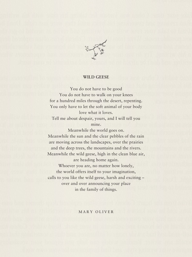 Mary Oliver wild Geese Poem Prints Book Quotes Etsy