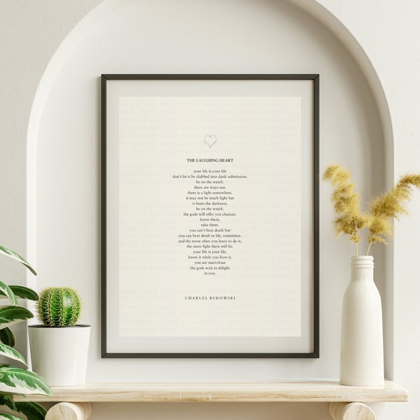 Charles Bukowski "The Laughing Heart", Poetry Prints, Book Quotes, Gift For Writers, Minimalistic Poster For Framing, Literary Prints