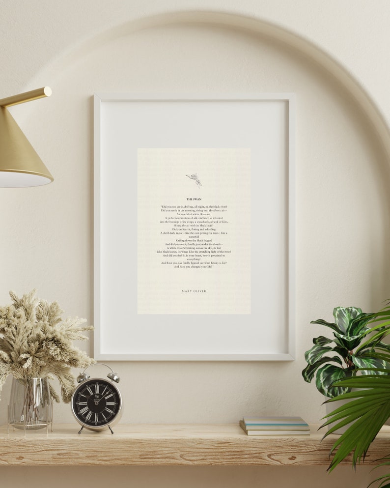 Mary Oliver the Swan, Poem Prints, Book Quotes, Gift for Writers