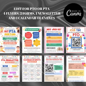 Editable PTA / PTO Bundle Includes Recruitment Flyers, Newsletter, Calendar of Events, & Membership Forms