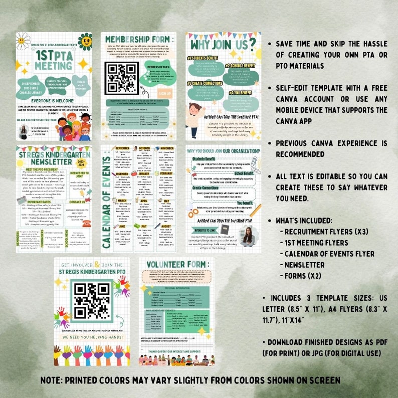 Green Theme / Editable PTA / PTO Bundle Includes Recruitment Flyers ...