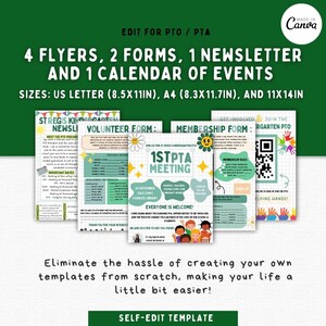 Green theme / Editable PTA / PTO Bundle Includes Recruitment Flyers, Newsletter, Calendar of Events, & Membership Forms