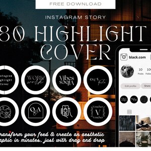 80 Black Instagram Highlight Covers | Neutral Story Instagram Highlights | Esthetician IG Highlights Pack | Classic Black Aesthetic
