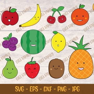 Cute Fruit SVG Bundle. Fruit Cut files - Digital download. EPS PNG - Instant Download.