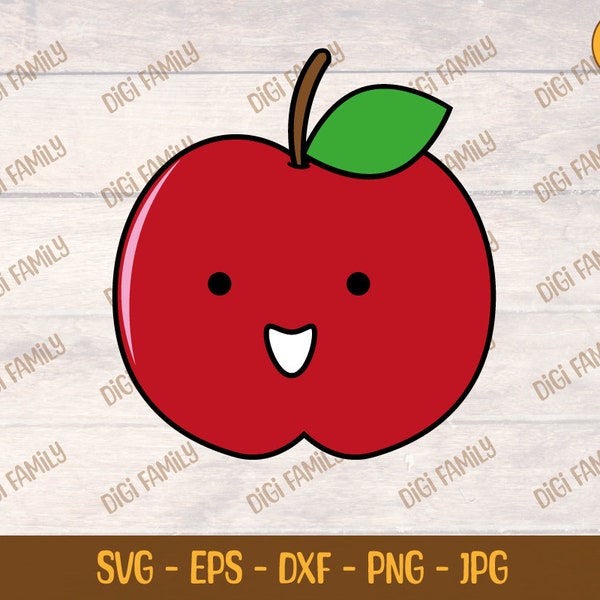 Cute Apple SVG. Kawaii Fruit Cut files - Digital download. EPS PNG - Instant Download.