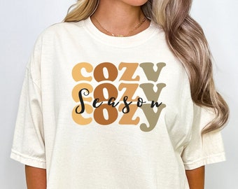 Cozy Season trendy T Shirt, women fall shirt, Autumn season apparel, preppy fall clothes, cute retro cozy tshirt, cozy friend gift for her,