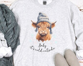 Sudadera de vaca de las Tierras Altas, divertida camiseta de vaca para el frío exterior, camiseta de granjero, sudadera de vaquera occidental, camiseta de invierno campestre, camiseta de regalo para amantes de las vacas