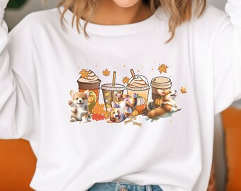 おもしろいコーギーコーヒースウェットシャツ、犬好きへのギフト、秋の美しい犬用シャツ、ユニークな犬の飼い主へのギフト、コーギーママへのギフト