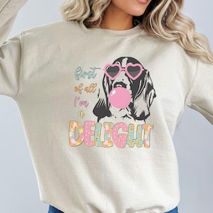 I&#39;m a Delight Basset Hound Sweatshirt, spring funny basset sweatshirt, basset mama gift, therapy dog shirt, vet tech gift, dog lover shirt