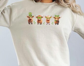 Highland Kuh St. Pattys Tag Sweatshirt, Highland Kuh Rundhalsausschnitt, Western Rundhalsausschnitt, Highland Cow Shirt, Kuh Geschenke, Bauernhof Mädchen Kuhliebhaber Shirt,