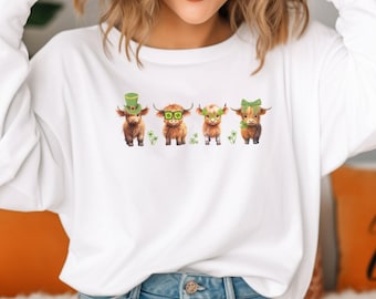 Highland Kuh St. Pattys Tag Sweatshirt, Highland Kuh Rundhalsausschnitt, Western Rundhalsausschnitt, Highland Cow Shirt, Kuh Geschenke, Bauernhof Mädchen Kuhliebhaber Shirt,