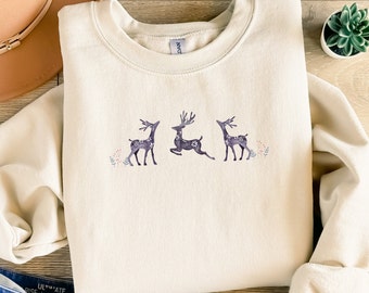 Holiday minimalist woodland deer, winter sweatshirt, Christmas sweatshirt, Merry and Bright holiday tee, family matching Christmas shirt