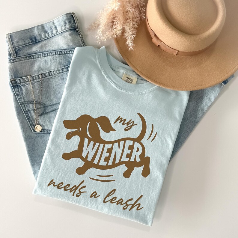 Comfort Color® Funny Dachshund Shirt, Wiener Dog dad gift, Doxie Mom Tshirt, Dachshund owner Gift, Sausage dog tee, cheeky dog lover gift Chambray