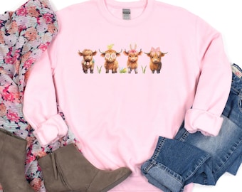 Highland Cow paastrui, Highland Cow minnaar ronde hals, Western Crewneck, Highland Cow Shirt, Koe geschenken, Highland Cow sweater lente
