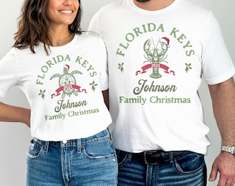 Camisetas personalizadas para vacaciones navideñas familiares en la playa, camisetas navideñas a juego, camisetas grupales, camisetas para viajes familiares, camisetas de los Cayos de Florida