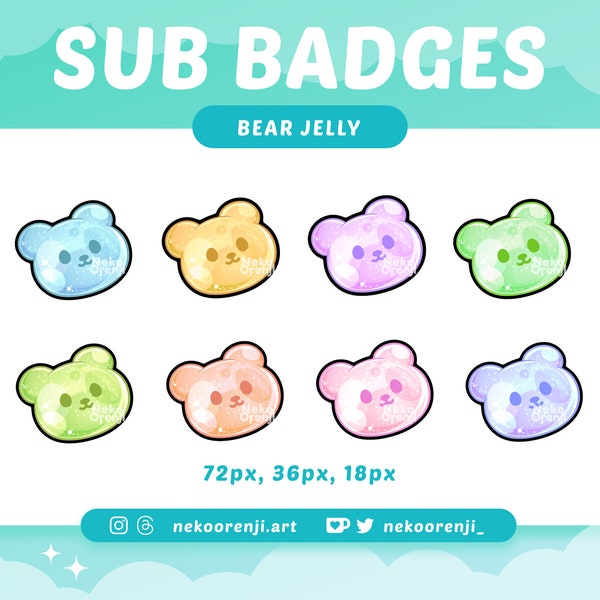 Bear Jelly Sub & Bit Badges | Twitch Discord YouTube | Stream Assets | Cute | Instant Download