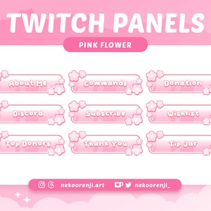 Twitch 用ピンク桜パネルセット | ストリームパネル | かわいい | キュート | 即時ダウンロード
