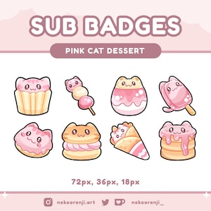 Cute Pink Cat Dessert Cafe Sub Bit Badges for Twitch Cute P2U Premade Streaming Graphics Twitch Bits Discord Pastel Kawaii Badges
