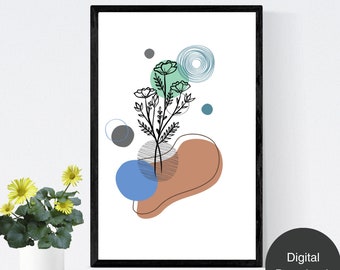 Minimalist, abstract digital art, home decor, Botanical art,