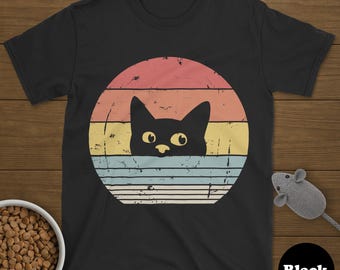 Katt-T-shirt, Retro katt-T-shirt, Katt-T-shirt för män eller kvinnor, Vintage katt-T-shirt, Nyfiken katt