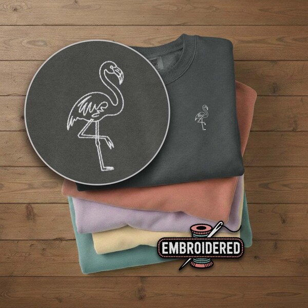 Embroidered Flamingo Comfort Colors Sweatshirt, Crewneck Sweatshirts for Women or Men, Animal Gift