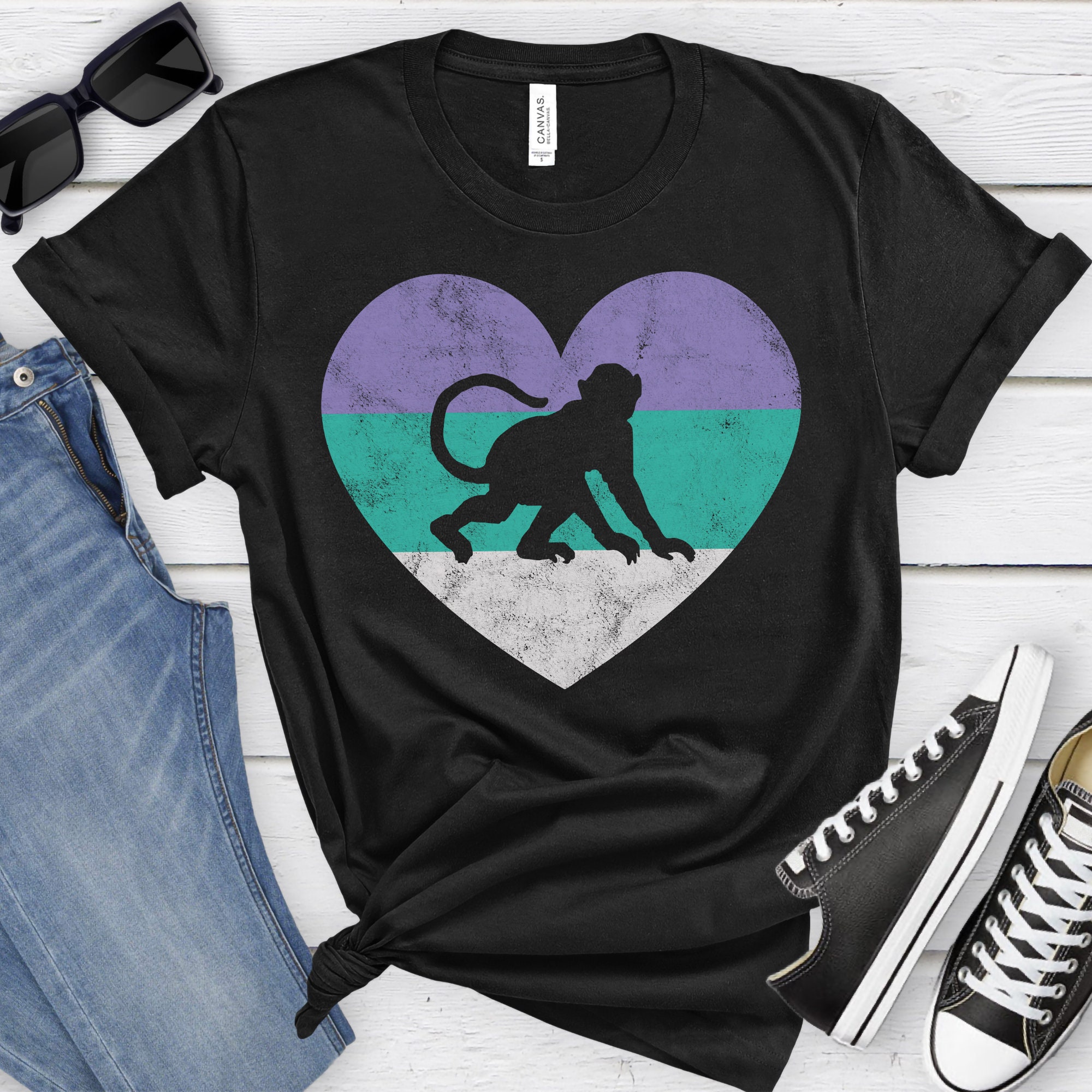 Monkey Shirt for Women and Girls, Cute Monkey T-shirt, Retro