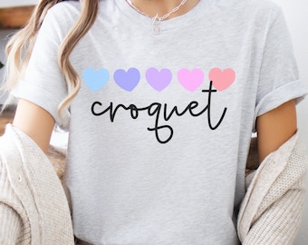 Camisetas de croquet para mujer, camiseta de croquet para mujer, camiseta con la frase "I Love Croquet", camiseta con la frase "I Heart Croquet", camisetas para amantes del croquet