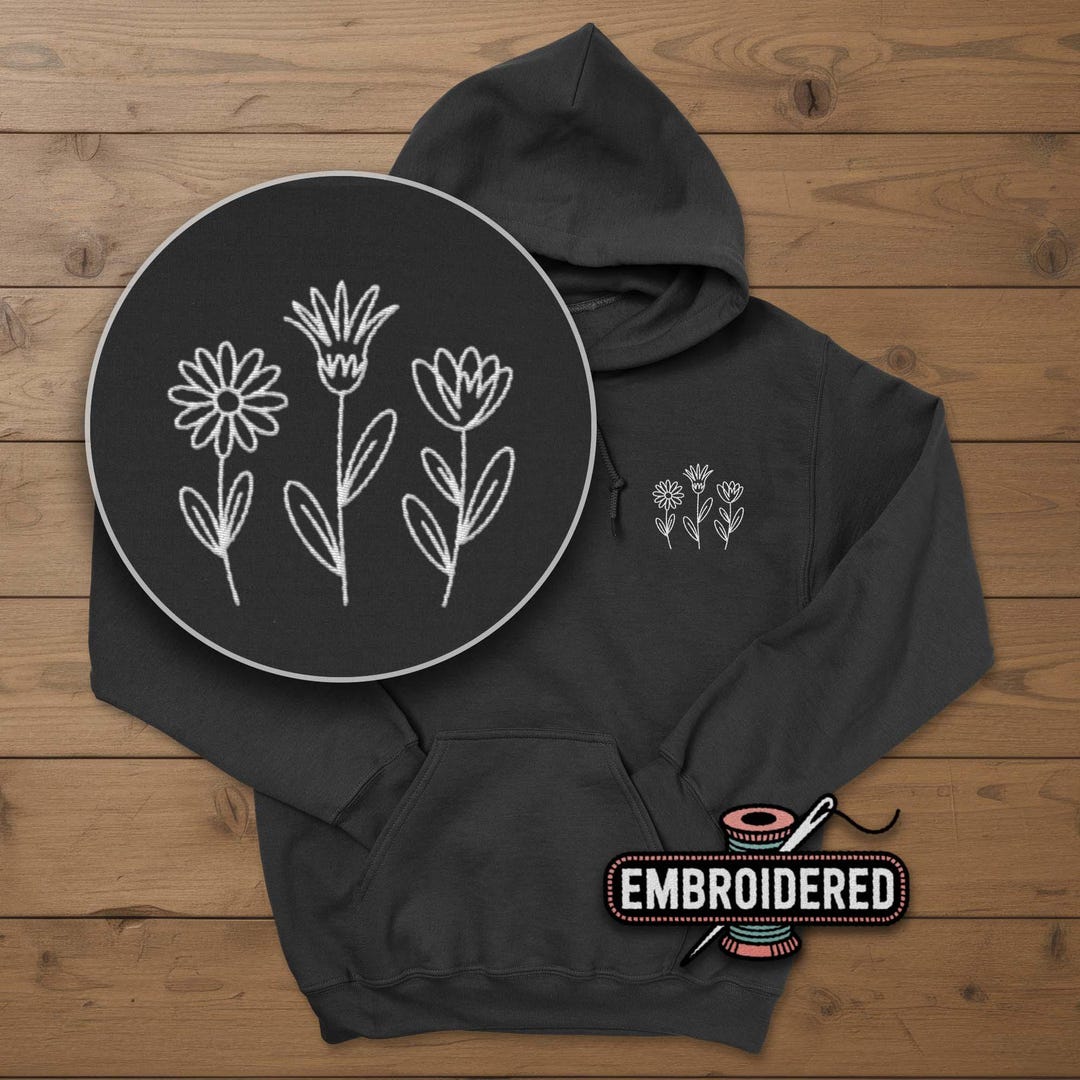 Wildflower Embroidered Hoodie, Unisex Mens or Womens Wildflower Hoodies ...