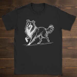 Collie T-Shirt, Scribble Doodle Dog Art, White Line Drawing, Dog Lover Shirt