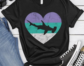 Hammerhead Shark Shirt for Women and Girls, Cute Hammerhead Shark T-Shirt, Retro Hammerhead Shark Shirts, I Heart Hammerhead Sharks