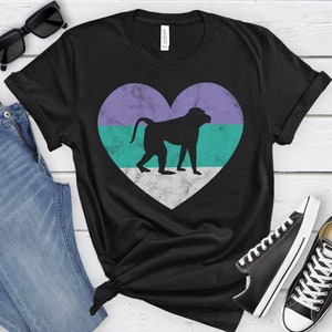Baboon Shirt for Women and Girls, Cute Baboon T-Shirt, Retro Vintage Baboon Shirts, I Heart Baboons, Gift for Baboon Lover