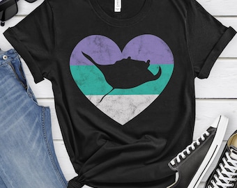 Stingray Shirt for Women and Girls, Cute Stingray T-Shirt, Retro Vintage Stingray Shirts, I Heart Stingrays, Gift for Stingray Lover