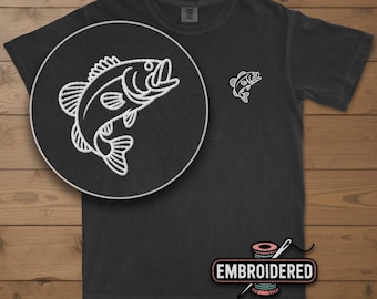 Largemouth Bass Embroidered Comfort Colors T-shirt, Largemouth Bass Shirt Fishing Gift