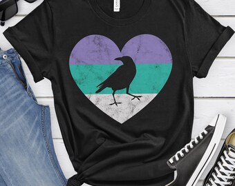 Crow Shirt for Women and Girls, Cute Crow T-Shirt, Retro Vintage Crow Shirts, I Heart Crows, Gift for Crow Lover