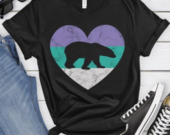 Polar Bear Shirt for Women and Girls, Cute Polar Bear T-Shirt, Retro Polar Bear Shirts, I Heart Polar Bears, Gift for Polar Bear Lover