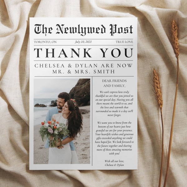 Newlywed Newspaper Thank You Card