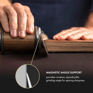 Professional Rolling Knife Sharpener with Magnetic Base - Sharpens at 2 Angles 15 & 20 degrees - Hardwood with Diamond Disc