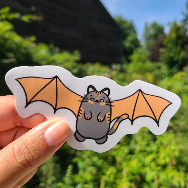 Kitty Bat Vinyl Sticker - Adorable Decal for Laptops, Water Bottles, and More - Cute Cat with Bat Wings Design for Feline Enthusiasts